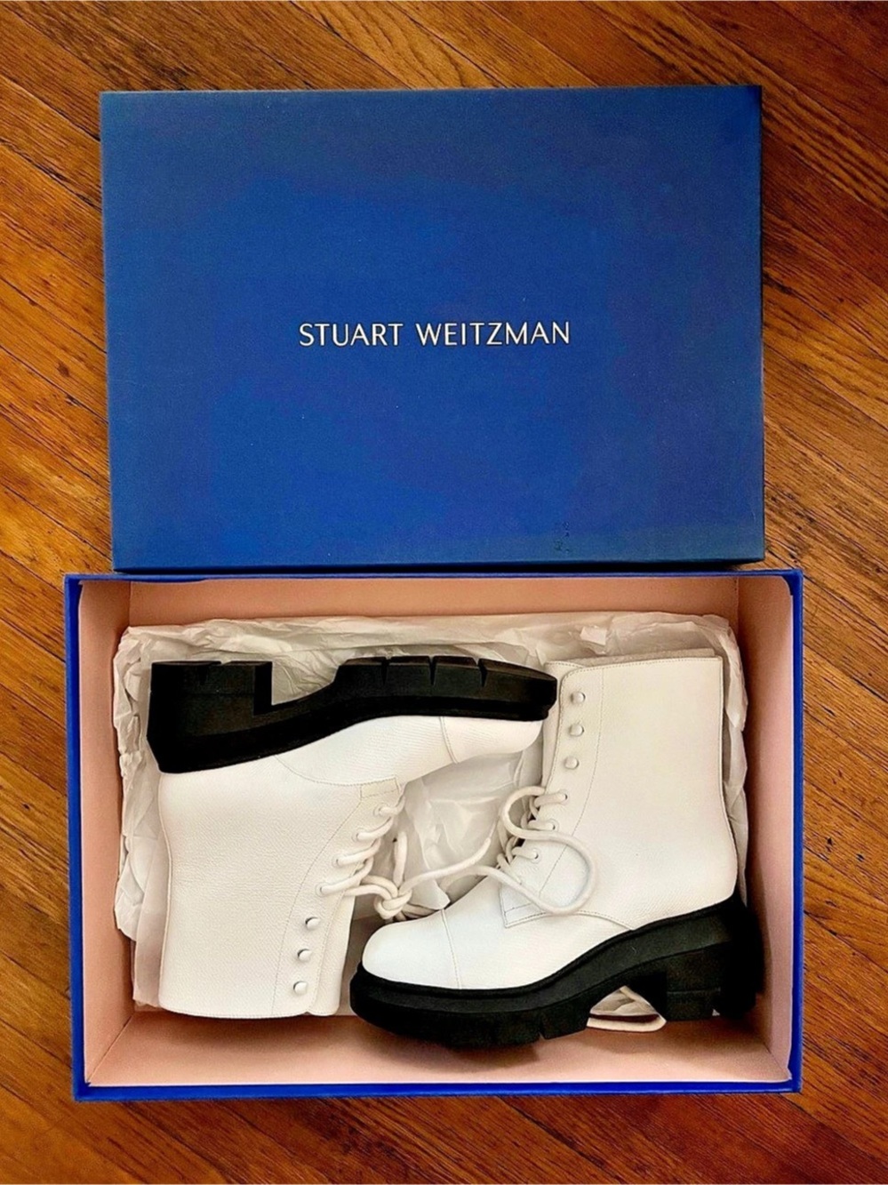 Stuart Weitzman Katrina High Boot White & Black Combat Boots